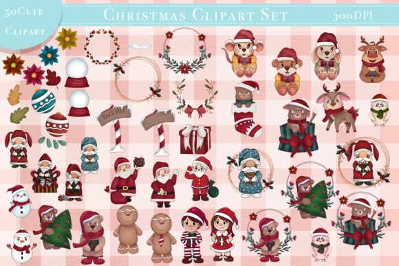 Big Set 50 Christmas Clipart and Pattern Illustrations