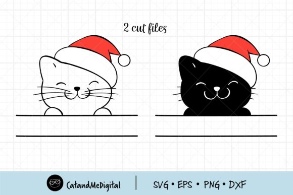 Christmas Black Cat Monogram Illustrations