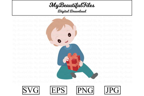 Christmas Boy Present Clipart for Digital Sellers