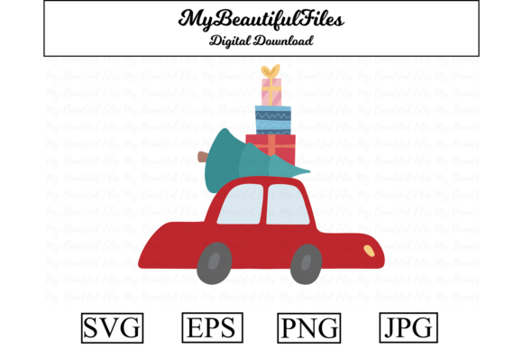 Christmas Car with Tree Clipart Design