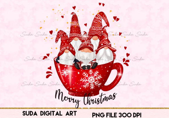 Christmas Cup Cute Gnomes Sublimation Illustrations