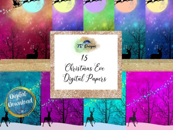 Christmas Eve Digital Paper Illustrations