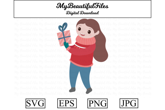 Christmas Girl Present Clipart for Festive Branding