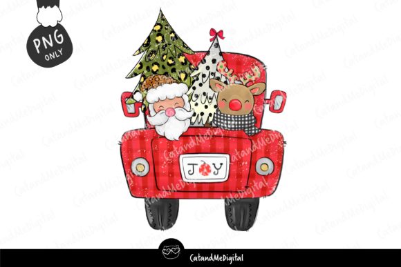 Christmas Santa Red Truck Illustrations