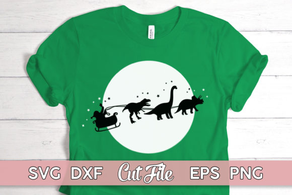 Christmas Sleigh Dinosaur Cut File Illustrations