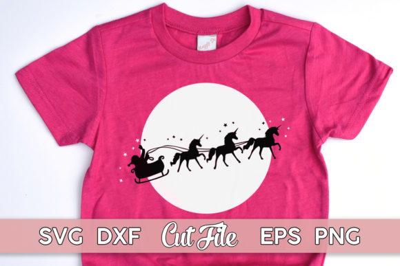 Christmas Sleigh Unicorn Cut File Illustrations