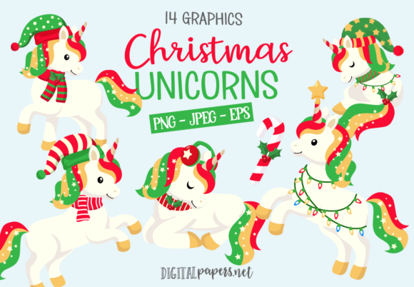 Cute Christmas Unicorns Illustrations