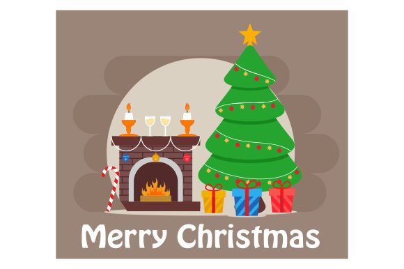 Merry Christmas and Xmas Tree in Flat Illustrations