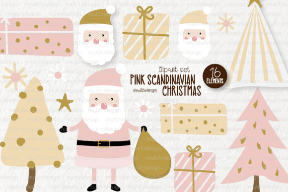 Pink Scandinavian Christmas Clipart Set