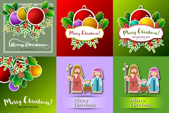 Set of Eight Christmas Cards Illustrations